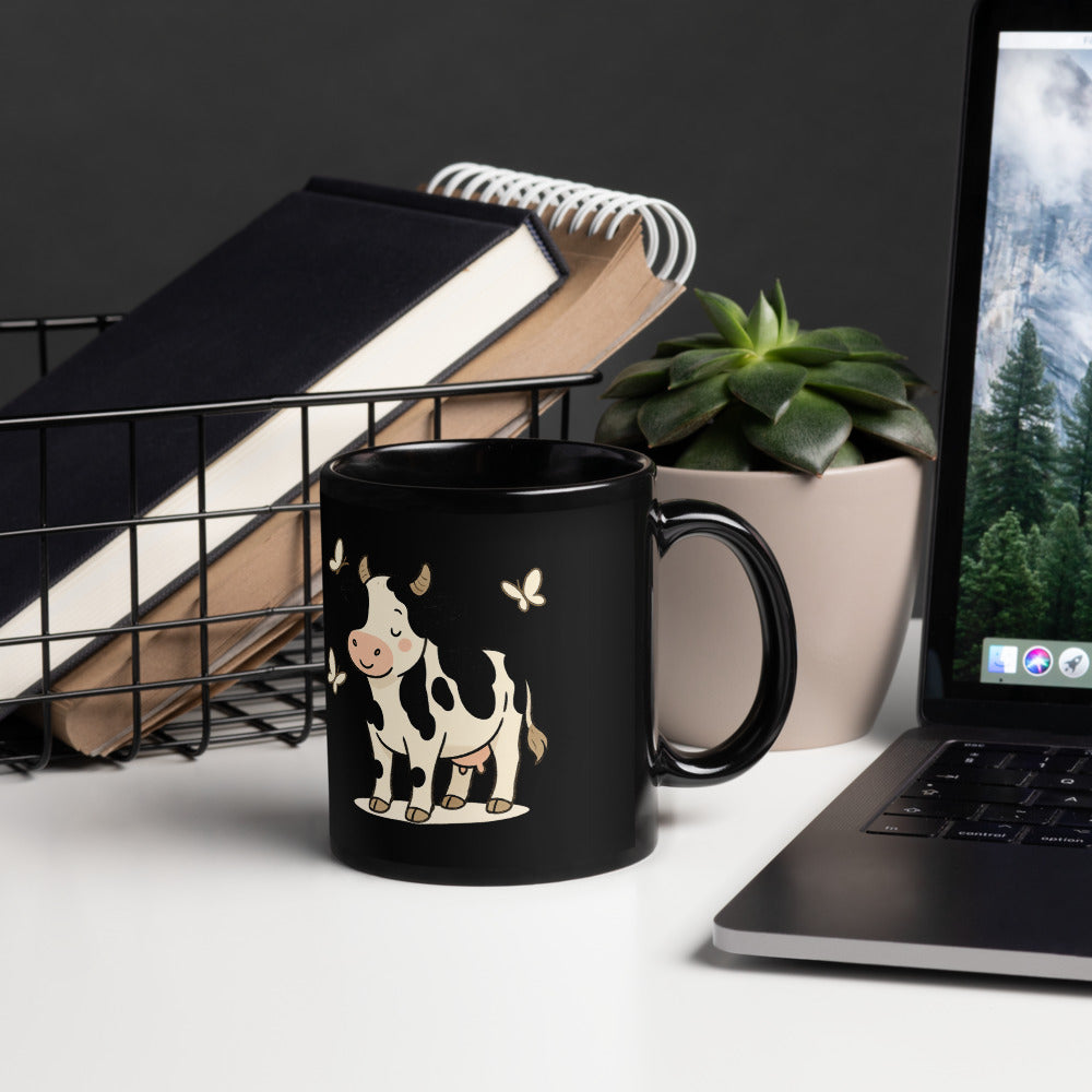 Black Glossy Cat-Cow Mug